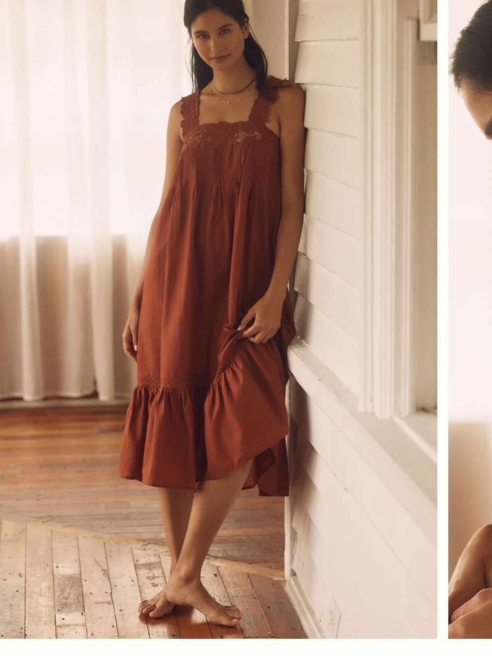 NWT Anthropologie Fired Brick Lace-Trim Midi Dress Medium